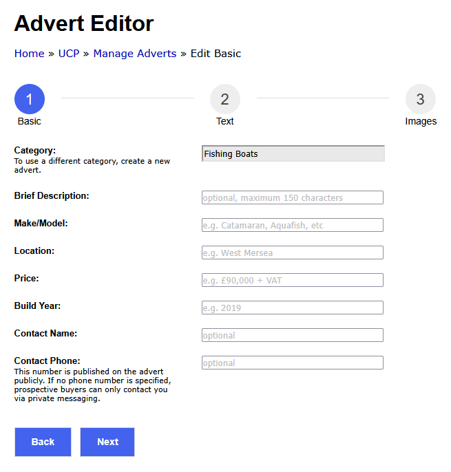 Create Advert Step 1