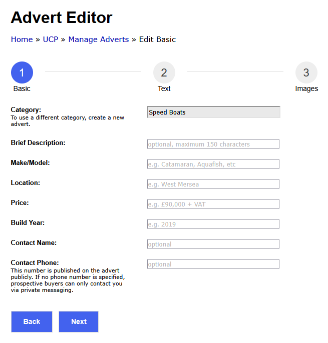 Create Advert Step 1