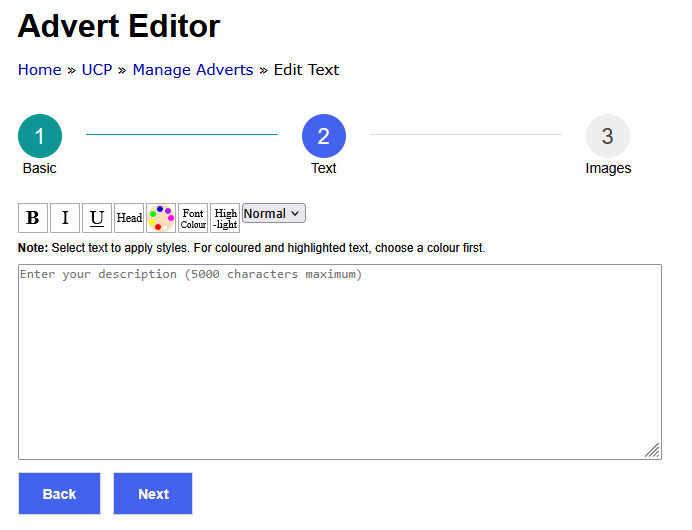Create Advert Step 2